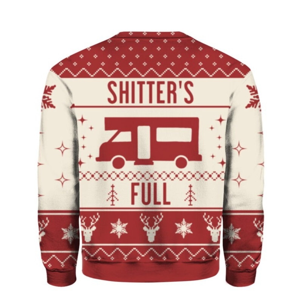 National Lampoon Christmas Vacation Shitter's Full Ugly Sweater Red Beige Medium